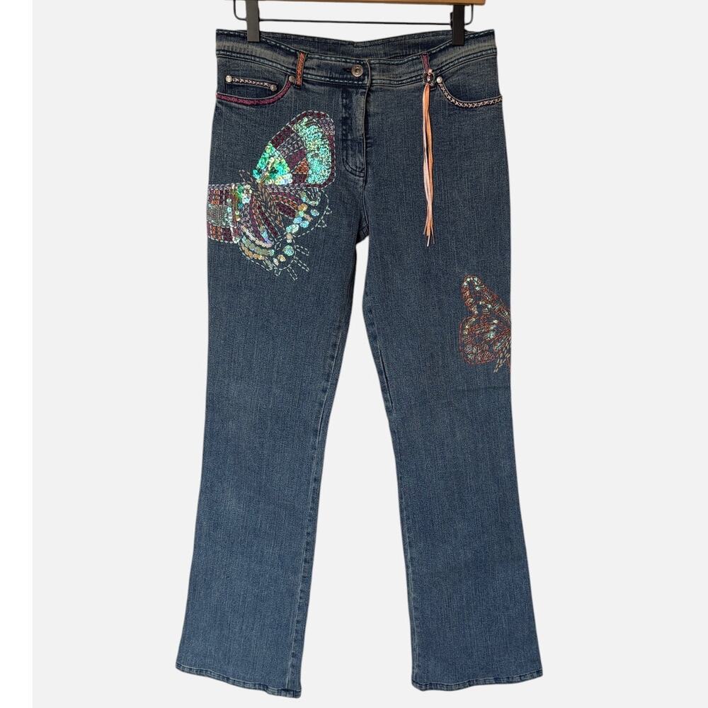Byblos Blu "Swinger" Vintage Y2K Mid Rise Embellished Butterfly Themed Jeans 30